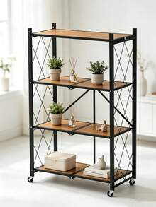 3-5 Tier No Assembly Foldable Storage Rack With Wheels, Multi‑Tier Collapsible Metal Organizer Shelving Unit, Space‑Saving Rolling Shelf For Living Room, Bedroom, Kitchen, Office,Sturdy And Durable,Perfect For Books, Containers, Home Supplies, - View 4