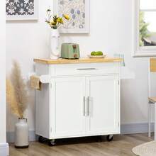 Carrito de Cocina con Encimera y Estante para Especias, Porta Toallas para Sala de Estar y Comedor 109x40x89cm - Blanco + MDF - Ver 7