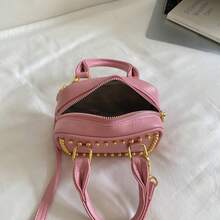 Bolso de mano mini Boston con remaches del Día Nacional, bolso pequeño cruzado con cadena, estilo vintage con letras en relieve, diseño exclusivo y exquisito - Rosa - Ver 7
