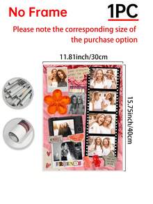 1pc Best Friend Photo Collage Custom Poster, Personalized Bestie Gift Pictures Custom Photo, Friendship Customized Wall Art, Editable Canva Template, Birthday Gift, Customizable Things, Room Decor, Optional Frame - Multicolor - View 16