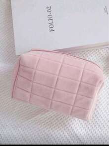 1pc Pink Large Capacity Pillow Shaped Pencil Case, Suitable For Girls And Students, Can Be Used For Travel, Makeup And Toiletries Storage, Practical Gift, Zipper Design, Room Decoration, Travel Essentials, Makeup Storage Bag, Dressing Room Decor - Multicolor - View 7