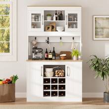 Kitchen Buffet Buffet Cabinet With Attachment 175 Cm, Kitchen Cabinet With Glass Doors, Wine Rack And Hook Rack, Large China Cabinet, Pantry Cabinet, Kitchen Cabinet For Kitchen, Dining Room, Living Room, 106 X 39 X 175 Cm - White - View 7