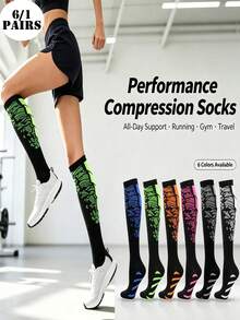 6/1 Pair All-Season Gradient Professional Sports Compression Knee-High Socks For Running, Cycling, Fitness, Hiking - Multicolor - View 2