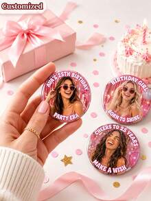 Custom Photo Badge, Personalized Round Brooch, Print Name And Text, Customizable Image Button Badge, Backpack Bag Button Accessory, Star Decorative Badge Brooch, Birthday Wedding Gift, Streetwear Pins - Multicolor - View 4