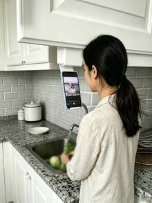 1pc Under Cabinet Phone Holder, Compatible With 16-19mm Standard Cabinet Board, Suitable For Kitchen And Study Cabinets, Hands-Free For Watching Videos And Video Calls, Easy Installation Home Storage Shelf - Multiple Styles - View 3
