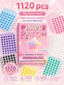280/1120PCS Multi-Colored Star-Shaped Pimple Patch, Formulated With Gentleness And Comfort, Are Skin-Friendly And Natural For Pimple Patch Care. Adorable Patches For Girls - Star - View 7