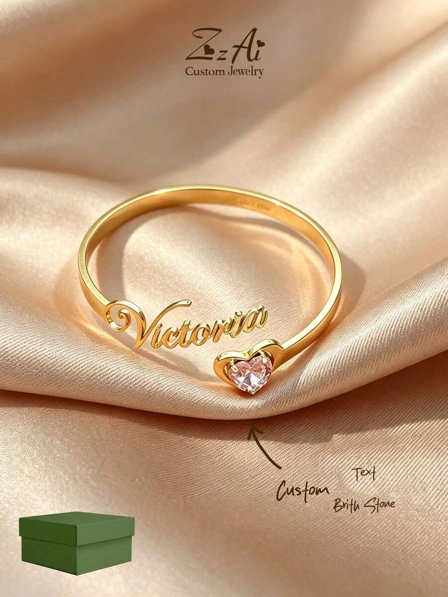 [ZzAi]1pc Birthstone + Name Customized Children's Bracelet, Exclusive Customization, Birthday Gift, Commemorative Month Gift, Meaningful Memorial Gift For Kids - Bracelet - View 1