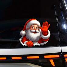 1pc 3D Self-Adhesive Santa Claus Waving Sticker, Suitable For Christmas PVC Car And Window Vinyl, Best For Glass/Metal Surfaces - Fantasy Anime Animal Theme Design, Holiday Decoration, Christmas Costume, Anime Style, Decorative Vinyl, High-Quality Vinyl, High-Quality Sticker, Removable Sticker, Seasonal Decoration, Car Enthusiast Essential, Holiday Gift - Santa Claus - View 6