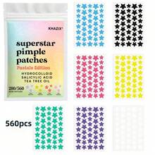 280/560 Pcs Optional KHAZIX Colorful Star Hydrocolloid Skin Shield Patches, 7Vibrant Colors Gentle Non-Irritating Skin Isolation Stickers, Makeup Friendly Day & Night Use External Dirt Blocking Patches - Star - View 7
