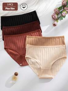 5pcs/Pack Women's Low Waist Plus Size Sexy Bodycon Breathable Pure Cotton Crotch Ribbed Triangle Panties - Multicolor - View 1