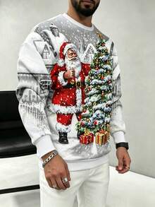 Men's 3D Christmas Print Drop Shoulder Crew Neck Sweatshirt, Holiday Essential & Fashionable Bestseller - متعدد الألوان - مشاهدة 3