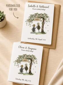 Custom Pebble Couple Engagement Greeting Card, Personalized Names & Date & Text, Tree Scene Keepsake Card, Romantic Gift For Proposal, Engagement Party, Sweet Art Card To Celebrate Newly Engaged Couple - Multicolor - View 2