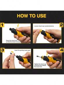 Mini kit de herramientas rotativas inalámbricas USB para joyería, procesamiento de metales y vidrio; bolígrafo para tallar madera; bricolaje. - Amarillo - Ver 9