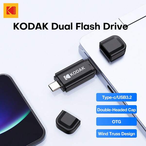 Kodak 64GB Dual-Port USB Flash Drive, 32GB/64GB/128GB/256GB, USB 3.1 Interface, Compatible With Android/Smartphones/Computers Portable Photo And Video Storage Devicet Driv