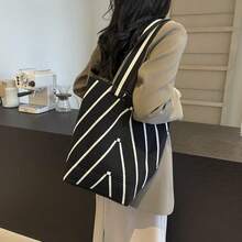女款小眾設計波浪針織單肩包，大容量水桶包，適合購物、通勤與街頭穿搭，居家裝飾，旅行必備 - 彩色 - 查看 4