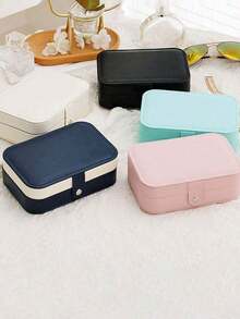 1pc Travel Double Layer Jewelry Box, PU Leather Jewelry Storage Box, Snap Closure Jewelry Organizer, Double Layer Travel Jewelry Display Box, Portable Travel Jewelry Organizer, Jewelry Collection Box, Suitable For Travel And Home Use - Jewelry Box - View 8
