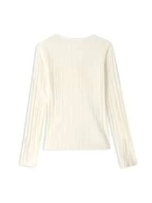 Soft Cross-Twist V-Neck Long Sleeve Ribbed Texture Base Layer Top, Skin-Friendly Commuter Innerwear - Apricot - View 4