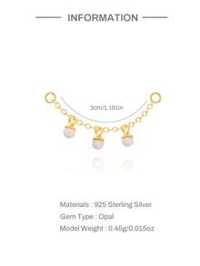 1Pc 925 Sterling Silver Opal Chain Dangle Drop Helix Ear Jewelry Hypoallergenic Connected Chain Design Stackable Earring For Daily Party Women Gift - Gold - View 4