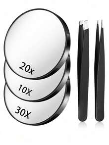 50x Suction Cup Magnifying Makeup Mirror, 3.5 Inch, Black | Portable Magnifying Makeup Mirror, Suitable For Bathroom, Bedroom, Office, Can Be Used For Blackhead Removal, Eyeliner Application, Travel Mirror With Magnification Function, Comes With Tweezers - Multiple Colors - View 5