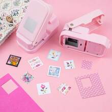 2pcs/Set (1pc Serrated Edge Square Punch + 1pc Solid Square Punch) Layered Serrated Edge Square Paper Punch, Suitable For Scrapbooking And Collage, Stamp Style Nested Craft Punch, With Precise Alignment Hollow Design, Suitable For Card Making - Pink - Set Of 2 - View 10