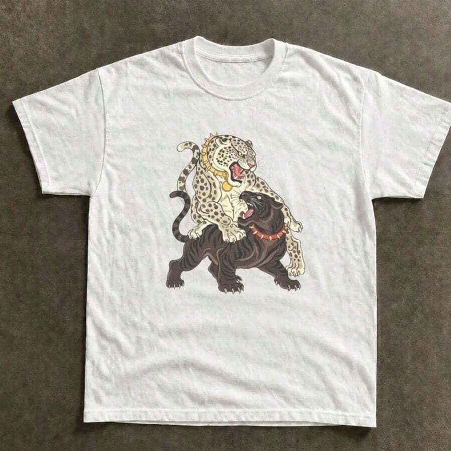 Fit[Graphic Tee] 100% Cotton Jungle Fury Graphic Tee - Wild Jungle AesClothes T Shirts For Men And Women Tops, Streetwear, Halloween, Vacation Outfit - White 1 - View 1