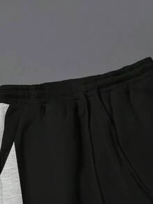 Youth Boy Letter Print Warm Hoodie And Pants Set - Black - View 4