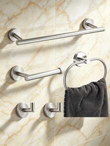 Drill Installation Bathroom Storage Set, Towel Ring, Stainless Steel Towel Bar, Toilet Paper Holder, Multi-Function Storage Hooks, 5/7pcs Set - Multicolor - View 15