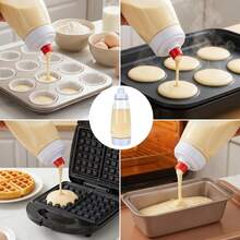 Botol Dispenser Plastik dengan Tanda Skala, Botol Dispenser Adonan Icing Anti Bocor untuk Dekorasi Pancake, Wafel, Kue Kering, Cupcake, Dispenser Saus Bumbu Tomat Mustard untuk Dapur - View 1