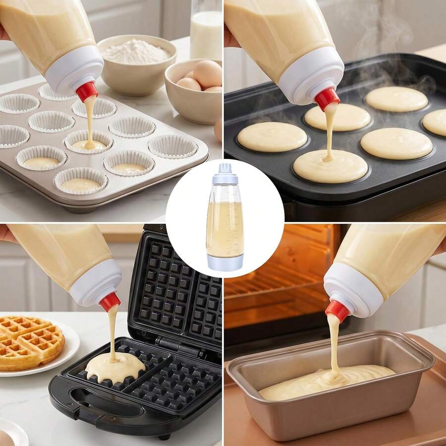 Botol Dispenser Plastik dengan Tanda Skala, Botol Dispenser Adonan Icing Anti Bocor untuk Dekorasi Pancake, Wafel, Kue Kering, Cupcake, Dispenser Saus Bumbu Tomat Mustard untuk Dapur - View 1