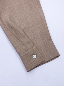 Men's Coffee Color Patch Pocket Vacation Style Long Sleeve Shirt And Shorts Casual Set - Coffee Brown - View 6