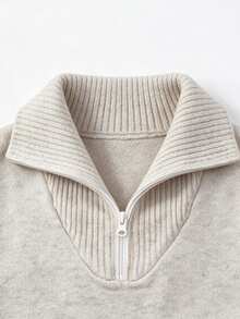 SEREN Sweater Kerah Setengah Resleting Musim Gugur/Dingin Terbaru, Atasan Abu-abu Muda dengan Potongan Longgar, Cocok untuk Perjalanan Sehari-hari, Jalan-jalan, dan Acara Lainnya - Light Grey - View 7