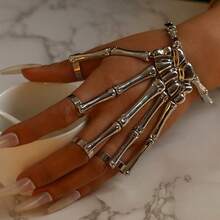 1pc Punk Distressed Alloy Skeleton Hand Bone Jewelry, Halloween Dark Gothic Style Exoskeleton Mechanical Hand Back Chain, Skeleton Ghost Claw Finger Bracelet Decoration - Multicolor - View 2