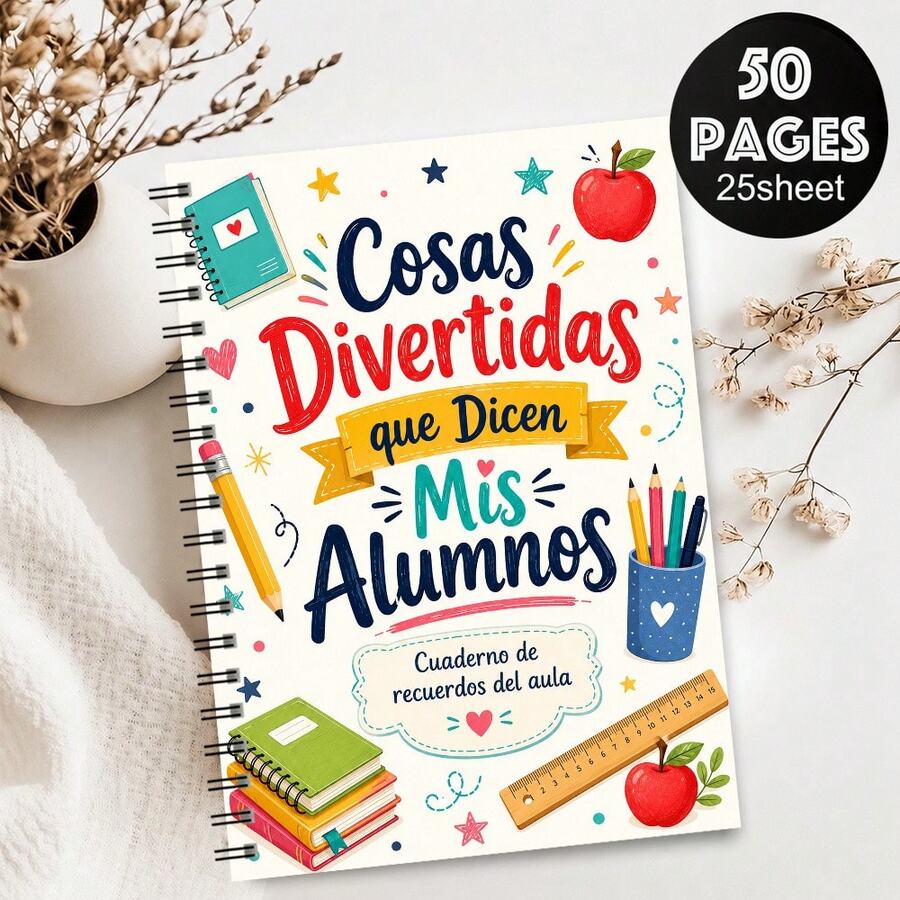 1PC A5 Spanish Cosas Divertidas Que Dicen Mis Alumnos Spiral Notebook, 50 Pages/25 Sheets, Classroom Memory Journal For Student Quotes, Funny Teaching Moments And Teacher Keepsake Gifts - A5 - View 1