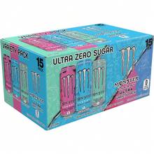 Monster Energy Ultra Variety Pack, Blue Hawaiian, Vice Guava, Fantasy Ruby Red, Sugar Free Energy Drink, 16 Ounce Can (Pack Of 15) - Default - View 2