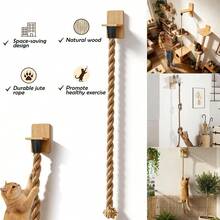 1.3m Wall Mounted Cat Climbing Rope, Natural Jute Scratch Resistant Scratcher With Hardwood Brackets, Cat Toy For Climbing Scratching Indoor Outdoor Use - Khaki - View 1