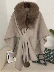 1pc Faux Cashmere & Faux Fur Shawl, Fashionable & Stylish For Daily Wear, Parties, Travels, Christmas Gift For Dress - Faux Cashmere Shawl - View 9