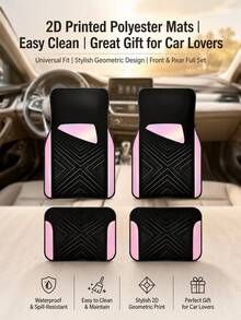 4PCS Pink & Black Geometric Car Floor Mats, Minimalist Premium Non-Slip Washable Interior Accessories, All-Season Absorbent Foot Pads For Sedans SUVs Trucks, Cute Car Decor For Women - A - View 9