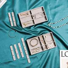 Velvet Jewelry Tray, Set Of 4 Drawer Jewelry Organizer And Storage Stackable Jewelry Box, Jewelry Case For Rings, Necklace And Studs, Earring Drawer - Grey - View 7