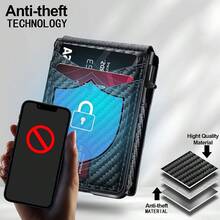 Minimalist Carbon Fiber Men Wallet RFID Anti-Theft Pop-Up Card Holder Magnetic Closure, Clear ID Window & External Card Slot For Business Front Pocket - Multicolor - View 3