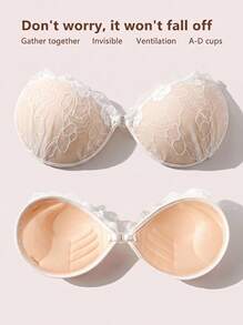 SHEIN Strapless Push Up Bra Invisible Sticky Bra Front Closure Lace Backless Adhesive Bra Gathering Lift Wireless Bralette Women Wedding Lingerie - Multicolor - View 1