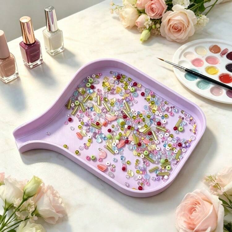 1pc Slanted Edge Nail Art Glitter & Rhinestone Decor Storage Tray, Large Capacity Nail Sticker & Nail Polish Bottle Organizer, Practical Nail Art Material Compartment Tray - Multicolor - View 1