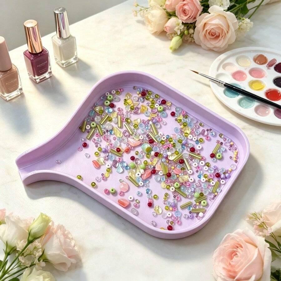 1pc Slanted Edge Nail Art Glitter & Rhinestone Decor Storage Tray, Large Capacity Nail Sticker & Nail Polish Bottle Organizer, Practical Nail Art Material Compartment Tray - Multicolor - View 1