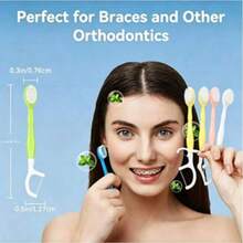 2 In 1 Disposable Soft Bristle Toothbrush & Dental Floss Stick, Portable Travel Oral Cleaning Tool, Multiple Colors Random, Teeth Cleaning Tool, Dental Accessories, Mini Toothbrush - Multicolor - View 5