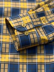 Men's Plaid Casual Long Sleeve Shirt - Blue - View 3