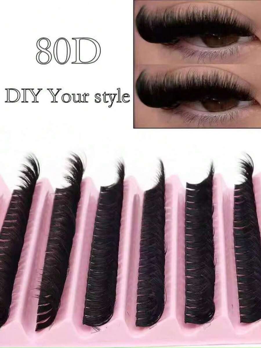 200 Clusters Thick False Eyelashes 80D Reusable Fluffy Single Cluster False Eyelashes Suitable For Party, Stage, Holiday Makeup - DD - View 1