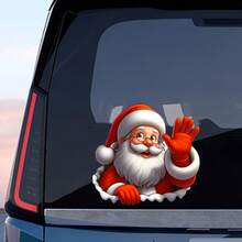 1pc 3D Self-Adhesive Santa Claus Waving Sticker, Suitable For Christmas PVC Car And Window Vinyl, Best For Glass/Metal Surfaces - Fantasy Anime Animal Theme Design, Holiday Decoration, Christmas Costume, Anime Style, Decorative Vinyl, High-Quality Vinyl, High-Quality Sticker, Removable Sticker, Seasonal Decoration, Car Enthusiast Essential, Holiday Gift - Santa Claus - View 3