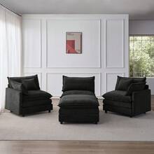 Chaise Lounge Black Made Of Chenille For Living Room And Relaxation Area - 黑色三座 - 查看 6