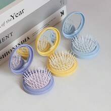 1pc Macaron Folding Air Cushion Hairbrush With Mirror, Portable Mini Scalp Massage Comb, Soft Detangling Travel Pocket Hairbrush, Multiple Colors Available - Multicolor - View 6
