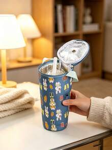 1pc/6pcs Cute Cartoon Print Cylindrical Storage Bag, Zipper Closure Portable Handbag, Multi-Functional Round Storage Bag, Lightweight Water Bottle Sleeve, Suitable For Water Bottles And Milk Tea Cups, Ideal For Outdoor Travel, Shopping And Daily Use - Multicolor - View 3