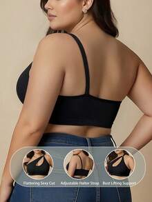 Plus Size Sexy Women's Lingerie, Fashionable Strap Design, Wire-Free, Comfortable Hollow Out Bra - Black - View 5